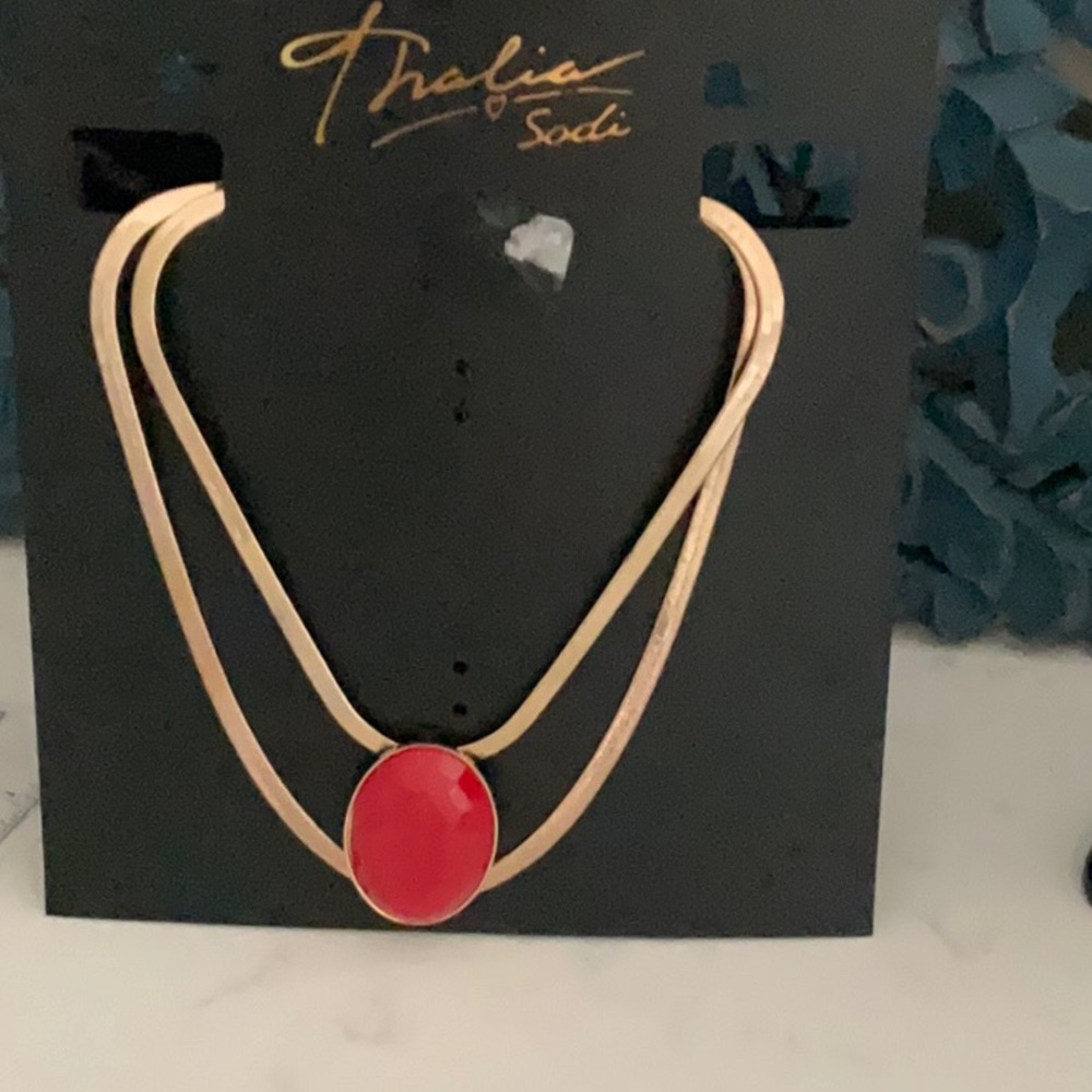Thalia sodi red stone necklace gold cool and bold very serpentine 18”